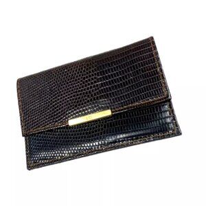 LAI Italy Leather Card Holder Small Wallet Dark Brown Lizard Designer Luxury
